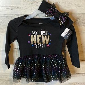 Baby Girl New Years Onesie & Headband Size 18 Months NEW